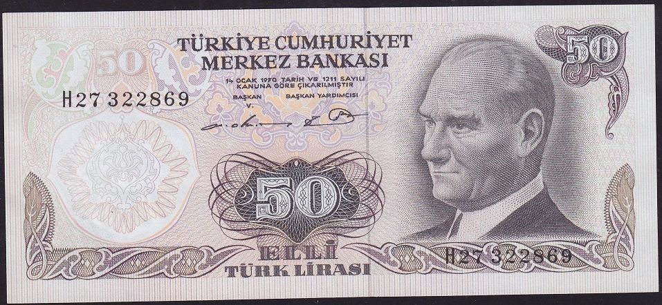 6.Emisyon 1.Tertip 50 Lira H27 322869 Çok Temiz+