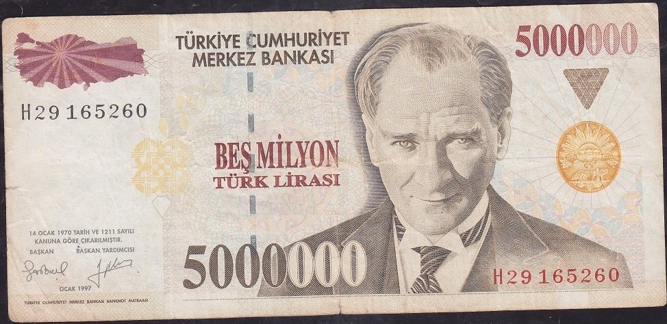 7.Emisyon 5 000 000 Lira H29 165260 Temiz +