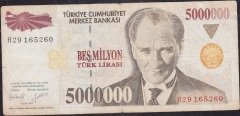 7.Emisyon 5 000 000 Lira H29 165260 Temiz +