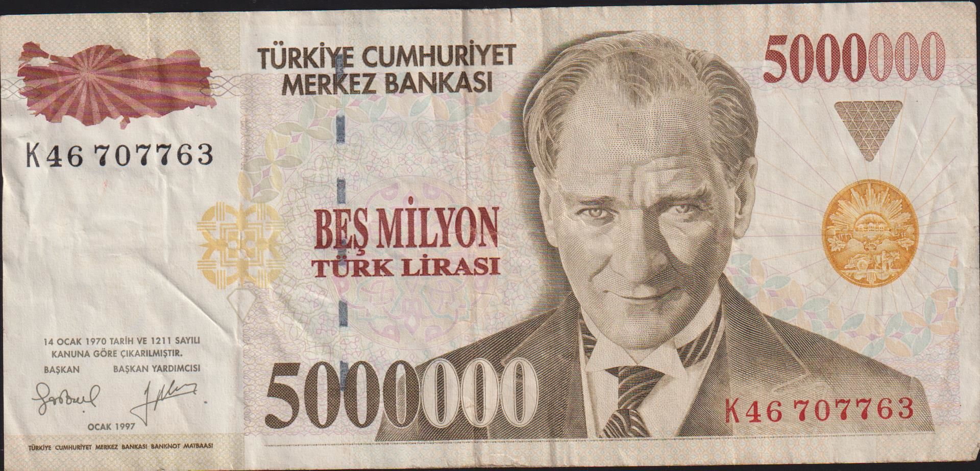 7.Emisyon 5 000 000 Lira K46 707763 Çok Temiz
