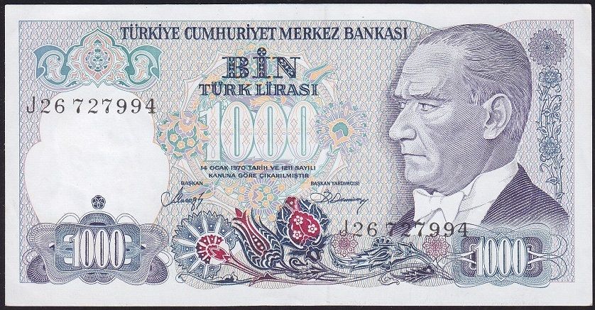 7.Emisyon 2.Tertip 1000 Lira J26 727994 Ççt Çilaltı