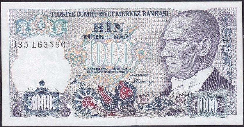 7.Emisyon 2.Tertip 1000 Lira J35 163560 Çil