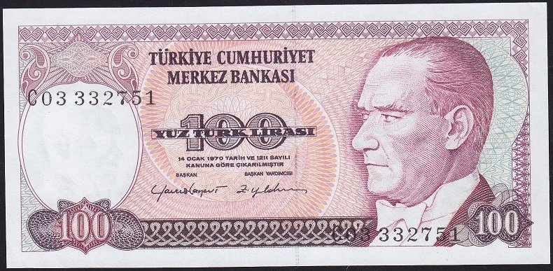 7.Emisyon 2.Tertip 100 Lira C03 332751 Çilaltı Çil