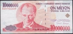 7.Emisyon 10 000 000 Lira A69 711327 Çok Temiz+