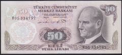 6.Emisyon 1.Tertip 50 Lira H05 334797 Çok Temiz