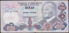 6.Emisyon 1.Tertip 1000 Lira C32 417785 Temiz+
