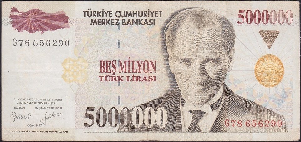 7.Emisyon 5 000 000 Lira G78 656290 Çok Temiz +