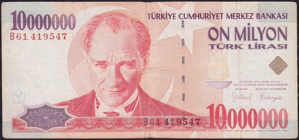 7.Emisyon 10 000 000 Lira B61 419547 Çok Temiz