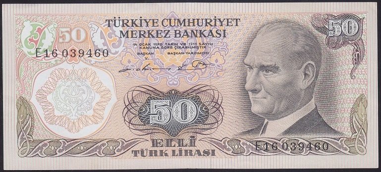 6.EMİSYON 1.TERTİP 50 LİRA E16 039460 ÇÇT +