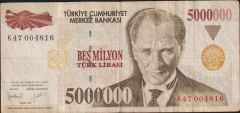 7.Emisyon 5 000 000 Lira K47 004816 Çok Temiz