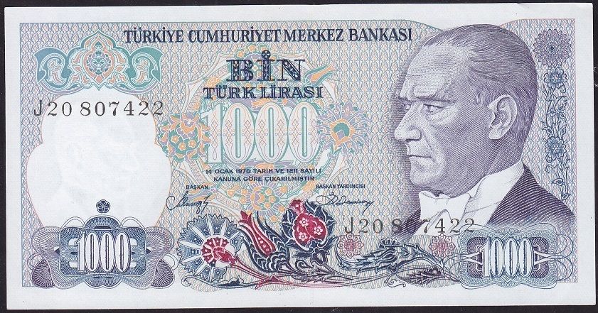 7.Emisyon 2.Tertip 1000 Lira J20 807422 Çilaltı Çil