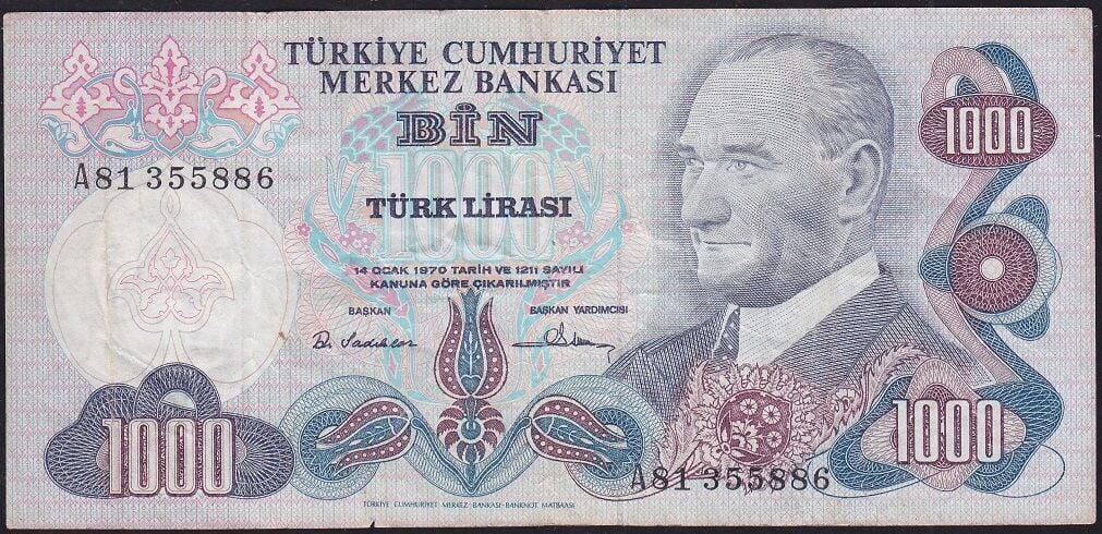 6.Emisyon 1.Tertip 1000 Lira A81 355886 Çok Temiz