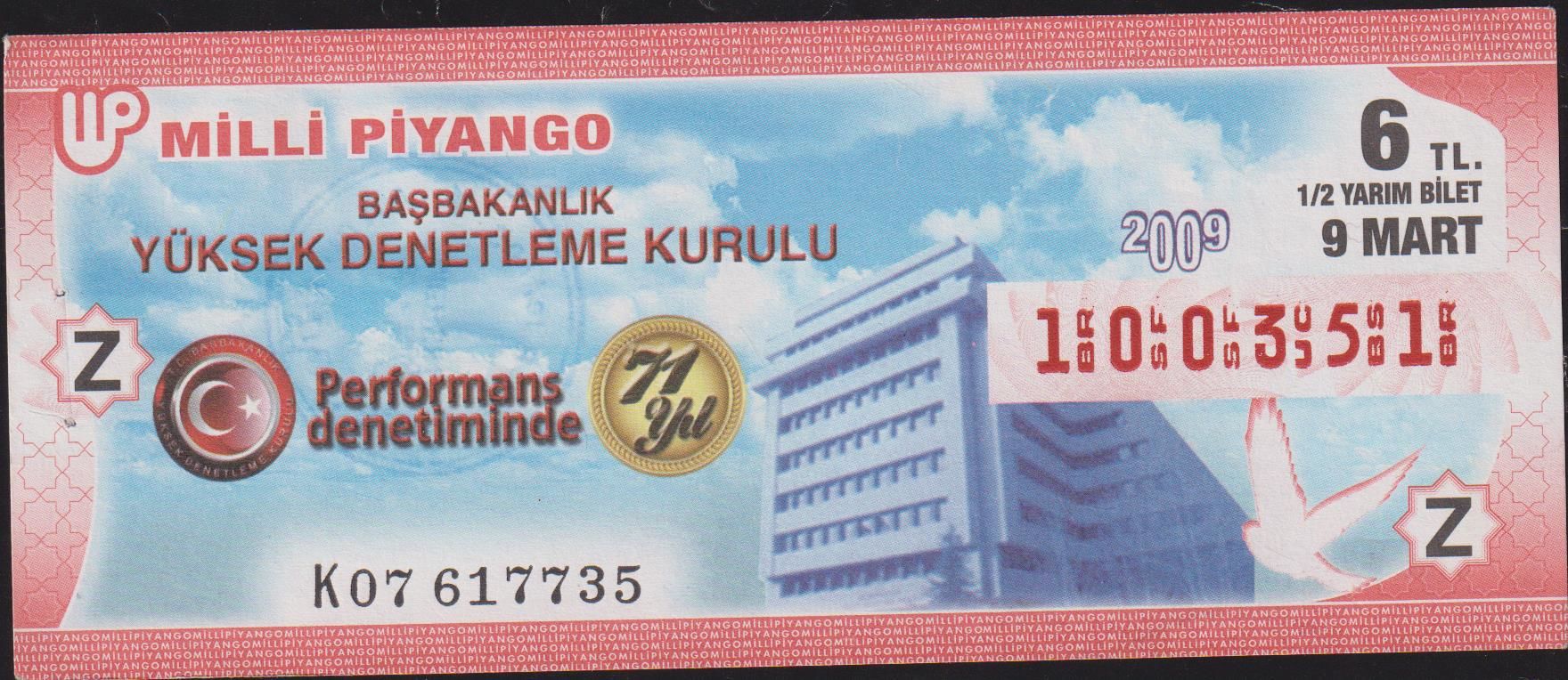 2009 9 Mart Yarım Bilet - Z Serisi