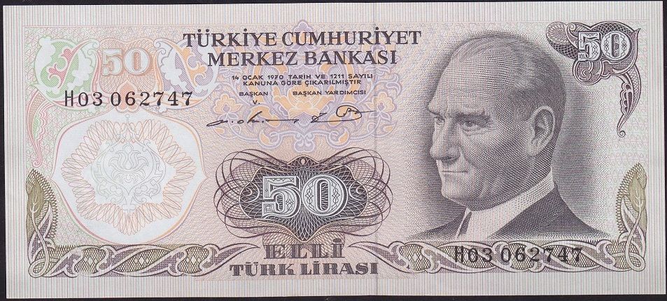 6.Emisyon 1.Tertip 50 Lira H03 062747 Çok Temiz