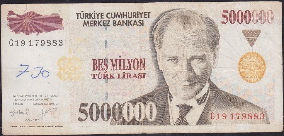 7.Emisyon 5 000 000 Lira G19 179883 Çok Temiz