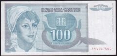 Yugoslavya 100 Dinar 1992 Çok Temiz+