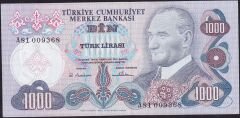 6.Emisyon 1.Tertip 1000 Lira A81 009368 Çok Çok Temiz