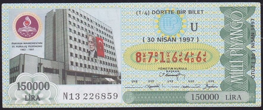 1997 30 Nisan Çeyrek Bilet - U Serisi - Anayasa Mahkemesi