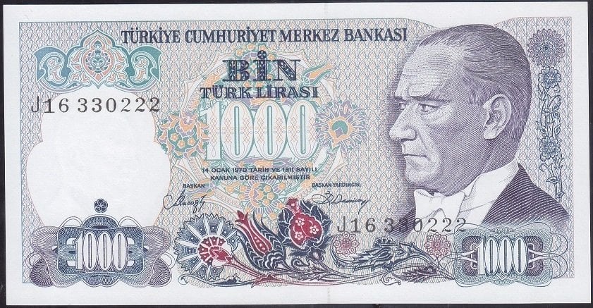7.Emisyon 2.Tertip 1000 Lira J16 330222 Çil