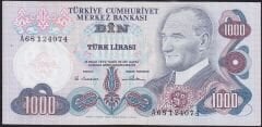 6.Emisyon 1.Tertip 1000 Lira A68 124074 Çok Temiz+