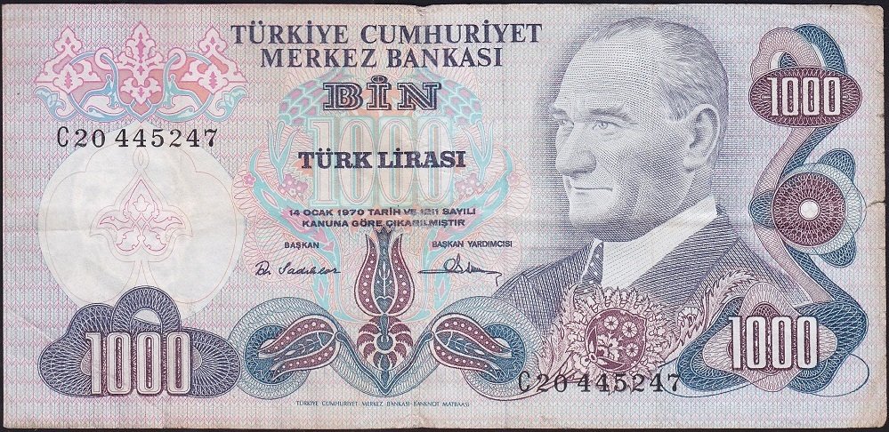 6.Emisyon 1.Tertip 1000 Lira C20 445247 Temiz+