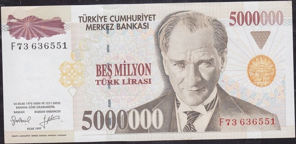 7.Emisyon 5 000 000 Lira F73 636551 Çilaltı