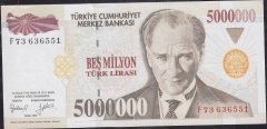 7.Emisyon 5 000 000 Lira F73 636551 Çilaltı