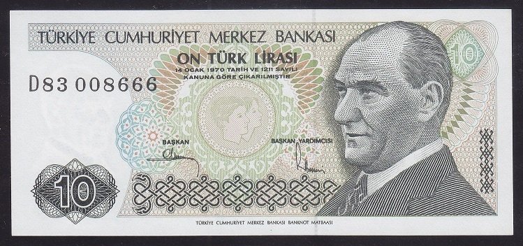 7.EMİSYON 2.TERTİP 10 LİRA D83 008666 ÇİL