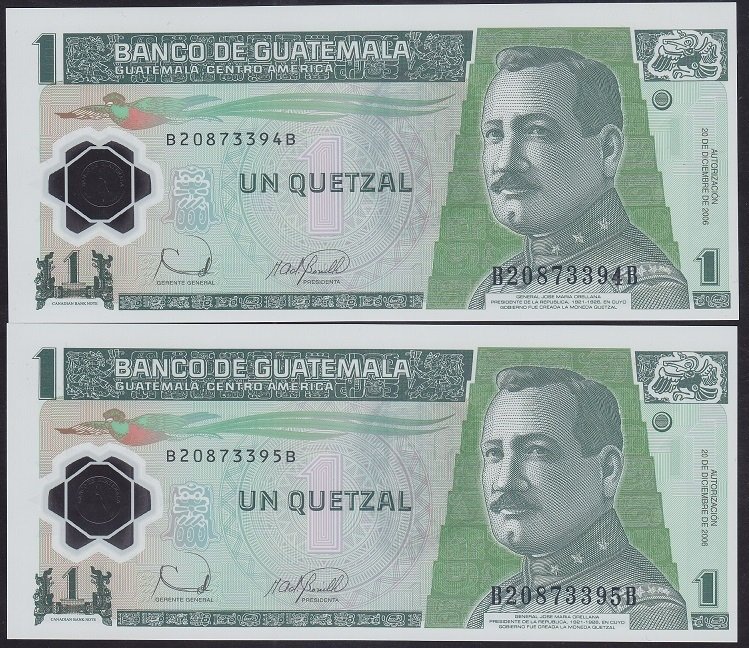 GUATEMALA 1 QUETZAL 2006 ÇİL POLYMER 2 ADET SERİ TAKİPLİ