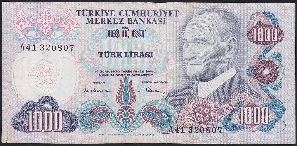 6.Emisyon 1.Tertip 1000 Lira A41 320807 Çok Temiz