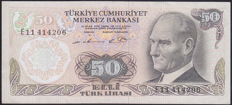 6.EMİSYON 1.TERTİP 50 LİRA E11 414206 ÇÇT +