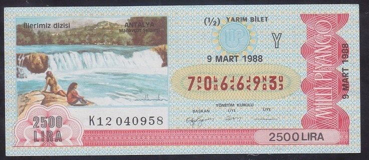 1988 9 MART YARIM BİLET Y SERİSİ
