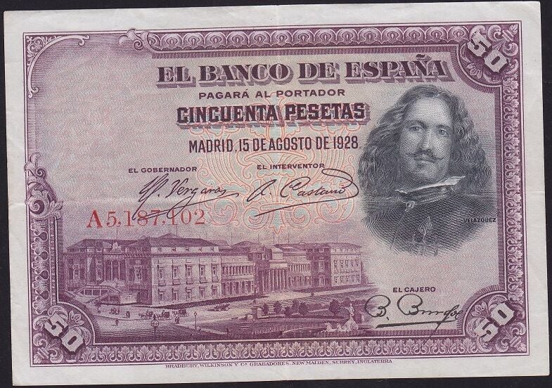 İspanya 50 Pesetas 1928 Çok Temiz+