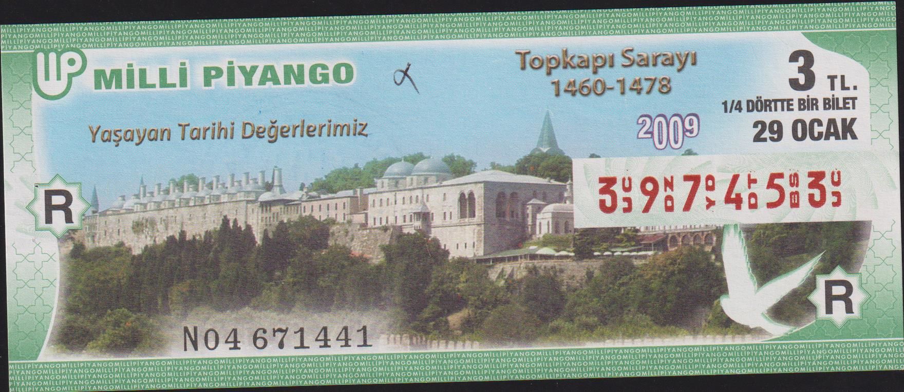 2009 29 Ocak Çeyrek Bilet - R Serisi