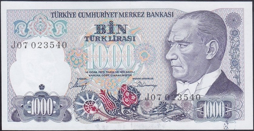 7.Emisyon 2.Tertip 1000 Lira J07 023540 Çilaltı Çil