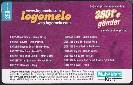 Turkcell Muhabbet Kart 250 Kontör 2010