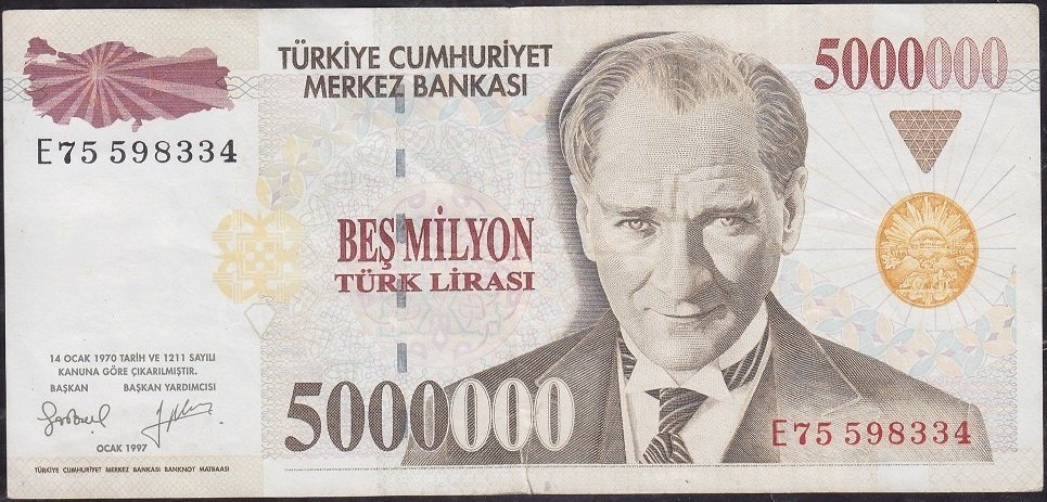 7.Emisyon 5 000 000 Lira E75 598334 Temiz