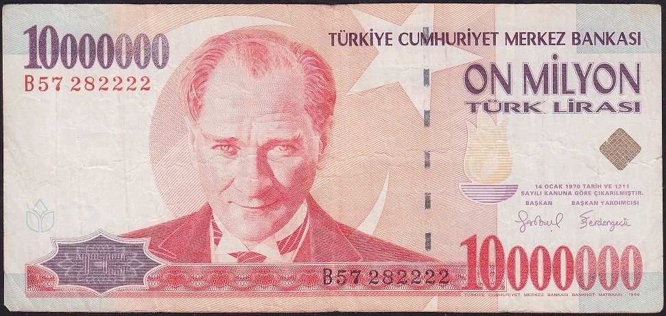 7.Emisyon 10 000 000 Lira B57 282222 Çok Temiz - Güzel Numara