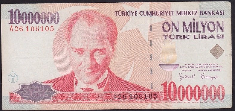 7.EMİSYON 10 000 000 LİRA A26 106105 ÇOK TEMİZ