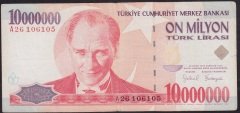 7.EMİSYON 10 000 000 LİRA A26 106105 ÇOK TEMİZ