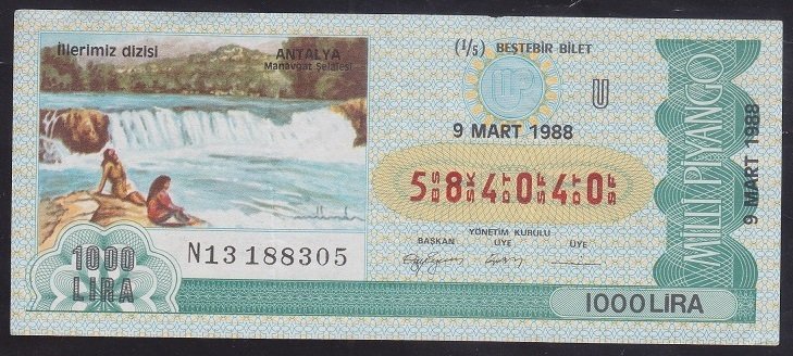 1988 9 MART ÇEYREK BİLET U SERİSİ