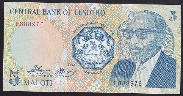 LESOTHO 5 MALOTI  1989 ÇİL eski kağıt para fiyatları