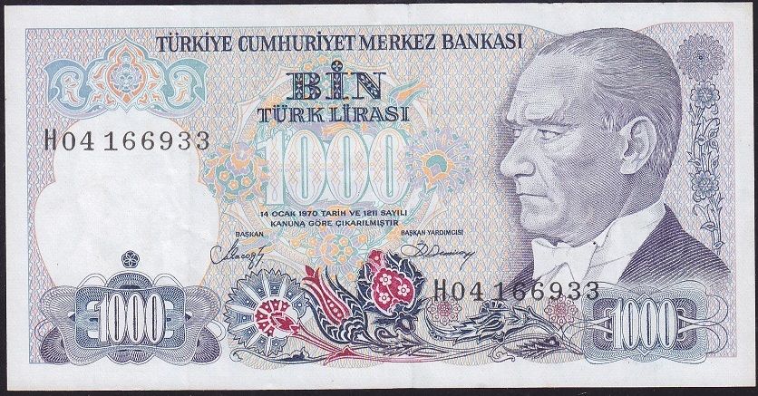 7.Emisyon 2.Tertip 1000 Lira H04 166933 Çok Temiz+
