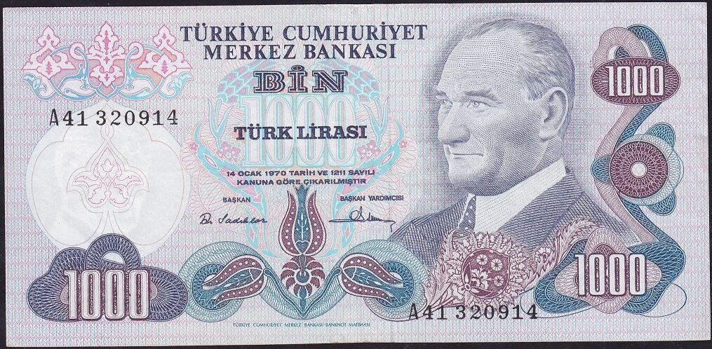 6.Emisyon 1.Tertip 1000 Lira A41 320914 Çok Temiz+