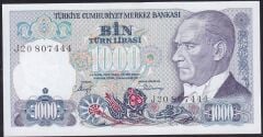 7.Emisyon 2.Tertip 1000 Lira J20 807444 Çilaltı Çil