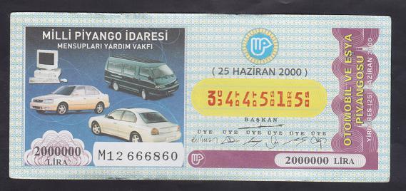 2000 25 Haziran Milli Piyango İdaresi Mensupları Eşya Piyangosu