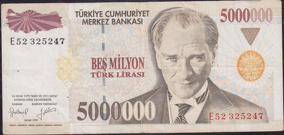 7.Emisyon 5 000 000 Lira E52 325247 Çok Temiz