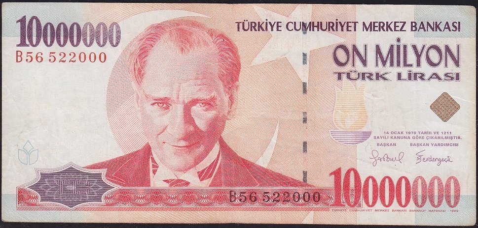 7.Emisyon 10 000 000 Lira B56 522000 Çok Temiz
