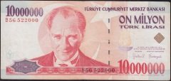 7.Emisyon 10 000 000 Lira B56 522000 Çok Temiz