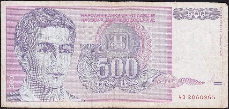 Yugoslavya 500 Dinar 1992 Çok Temiz